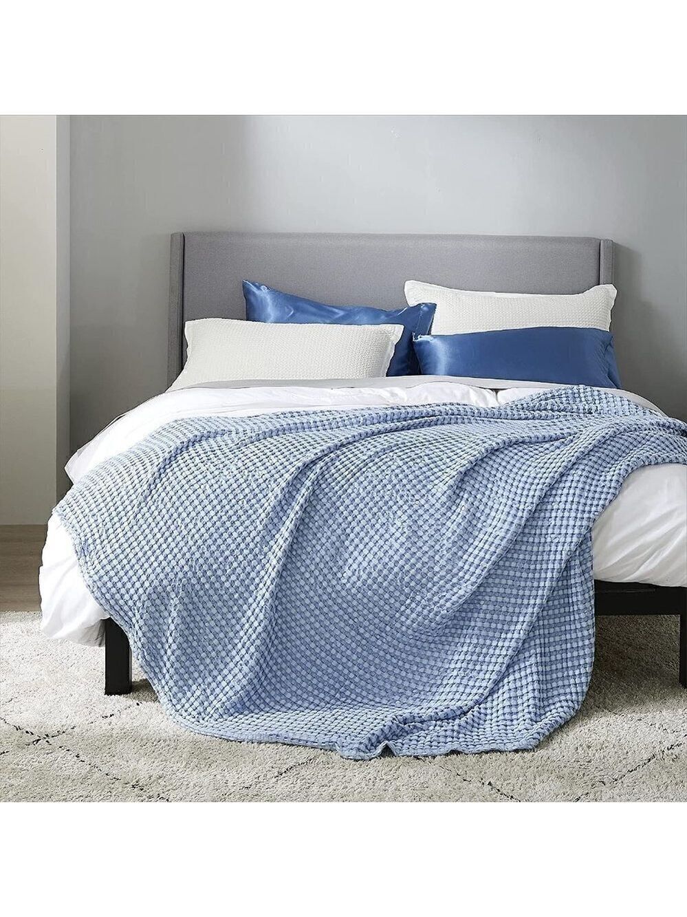 COTTON Waffle Weave Bamboo Blanket King Size Navy Soft Lightweight Bed Blanket